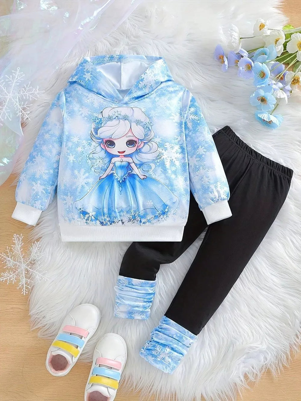 Light Blue Children's Snowflake Hoodie And Leggings Set