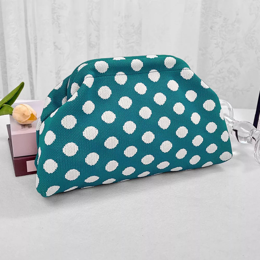Cream Polka Dot Knit Clutch Bag