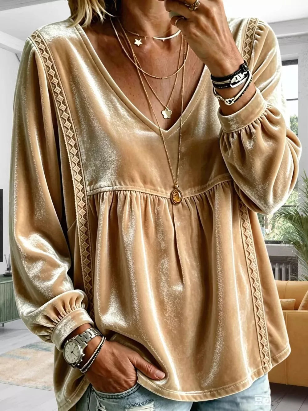 Dark Green blouse with stretch and long sleeve