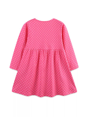 Strawberry polka dot long-sleeve baby dress with gathered waist