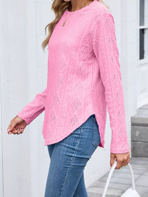 Black Textured Diamond Knit Long Sleeve T-shirt