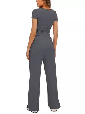 Black Ruched Short-sleeve Pants