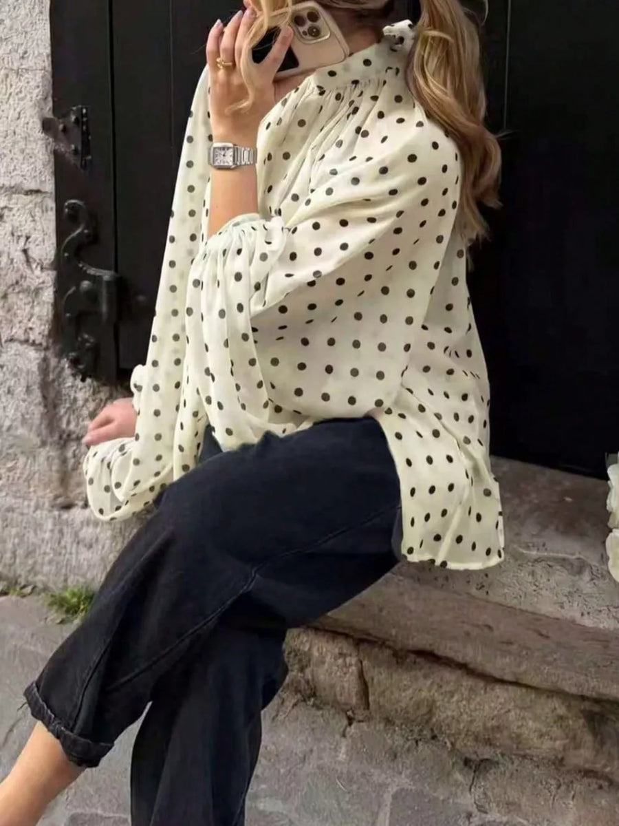 Polka Dot Balloon Sleeve Blouse option 5