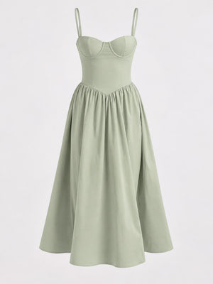 Pink fit-and-flare midi dress with sweetheart