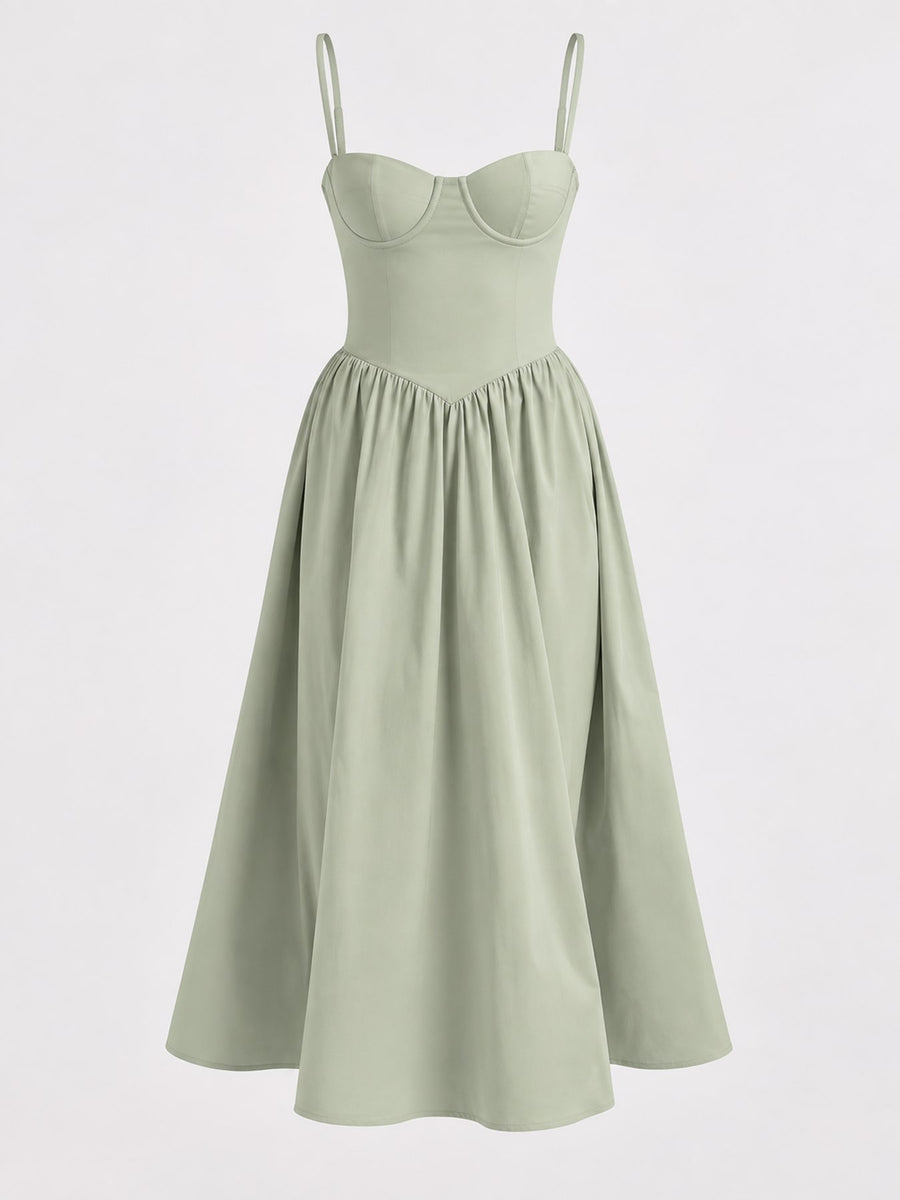 Pink fit-and-flare midi dress with sweetheart