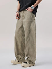 Men's Vintage Wash Wide Leg Pants in Khaki