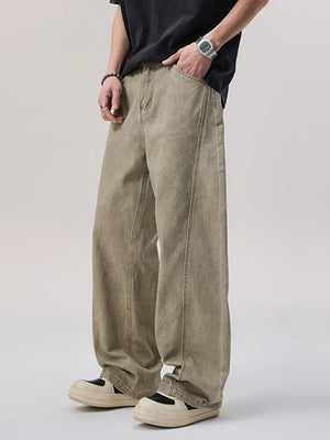 Men's Vintage Wash Wide Leg Pants in Khaki