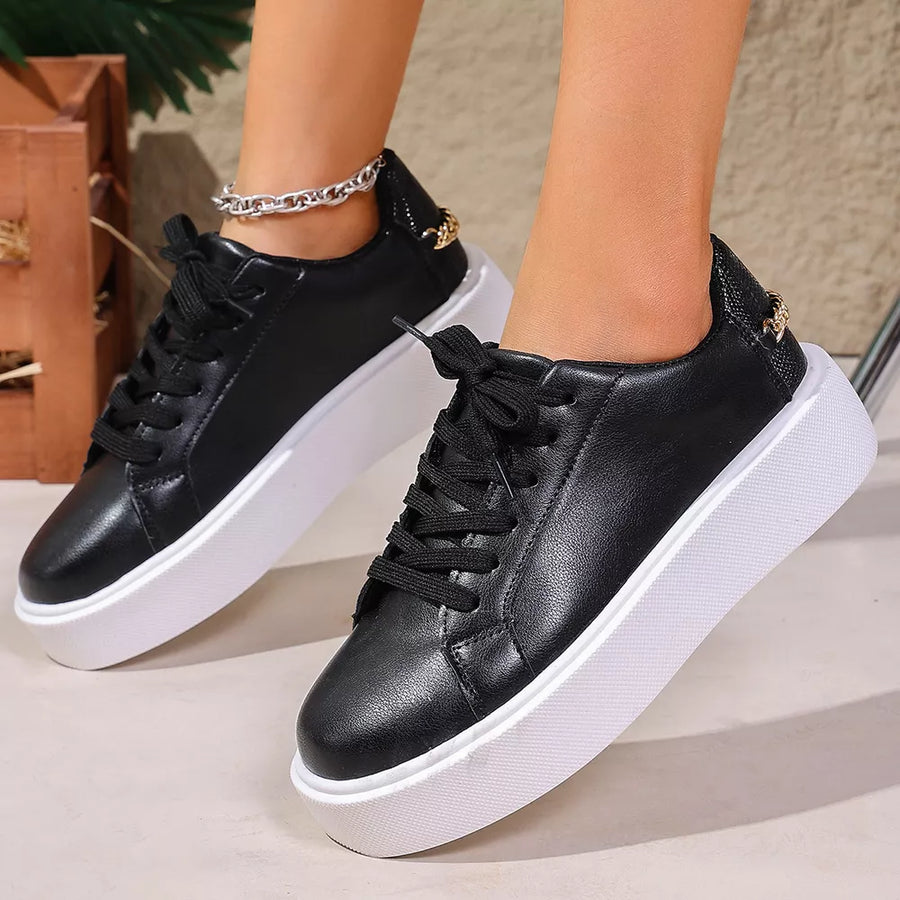 Round Toe Platform Sneakers in Black with platform sole
