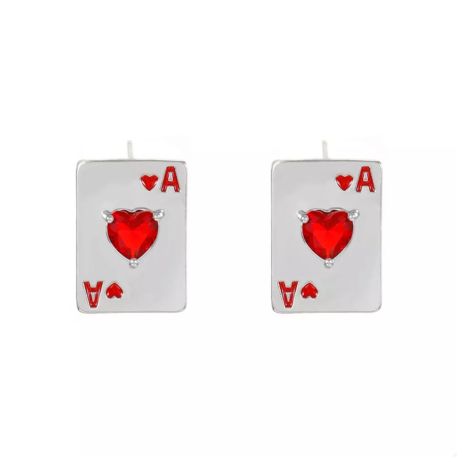 earrings featuring playing card motif in silver with Resin,Zinc alloy,Rhinestone,Silver-plated Care instructions: Avoid