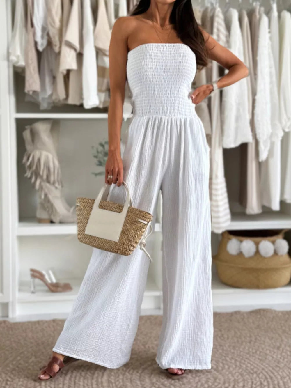 Army Green relaxed jumpsuit with strapless
