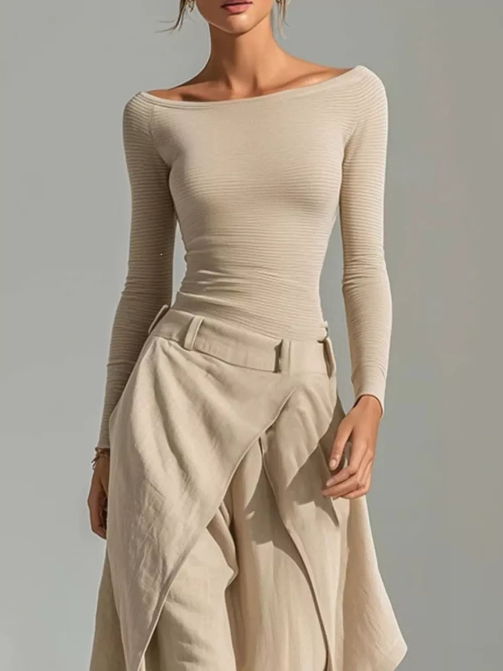 Apricot two-piece set featuring tied and ribbed