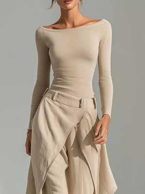 Apricot two-piece set featuring tied and ribbed