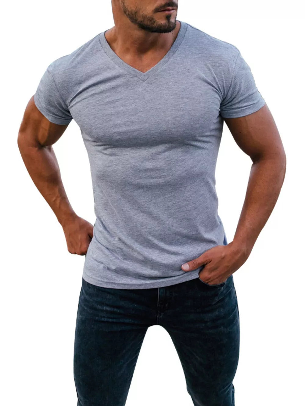 Army Green Men's Full Size V-neck Slim Fit Casual T-shirt