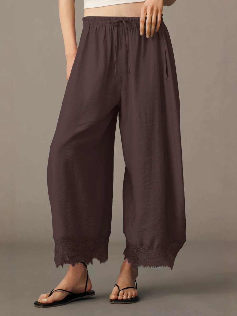 wide-leg pants in White with drawstring and ankle-length