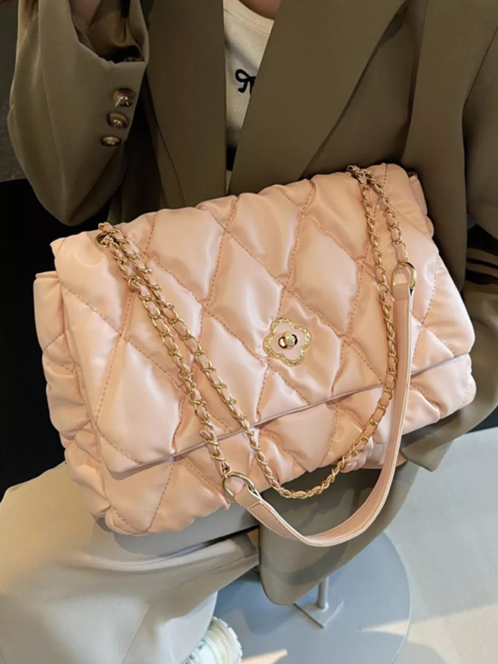 Pink with Quilted Chain Shoulder Bag