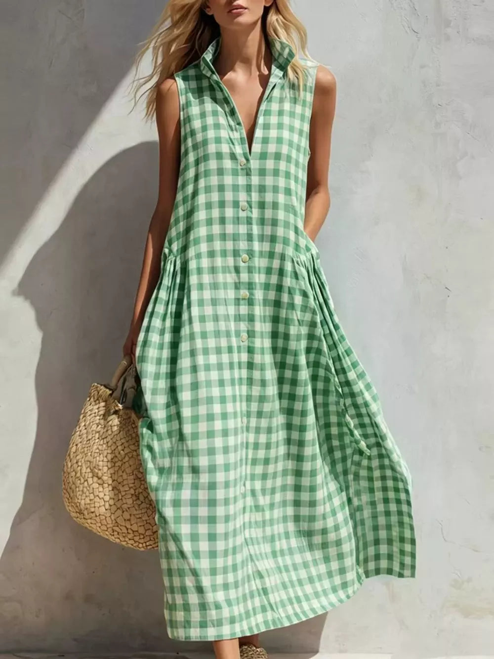 white A-line midi dress with collared