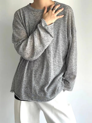 Black Men's Plus Size Heathered Long-sleeve T-shirt
