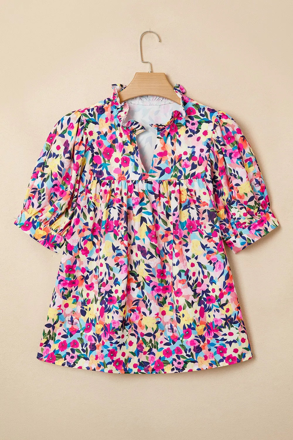 Flower Print Frilled Collar Puff Sleeve Blouse option 5