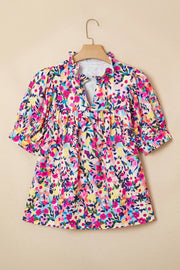 Flower Print Frilled Collar Puff Sleeve Blouse option 5