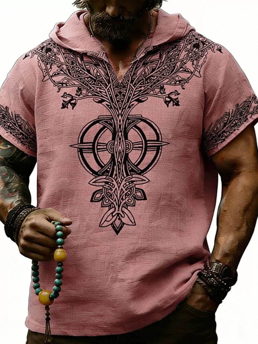 Men's Full Size Printed Hooded Short Sleeve Top in White, view 15