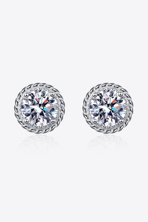 Sterling silver stud earrings with round moissanite and rope-style frame