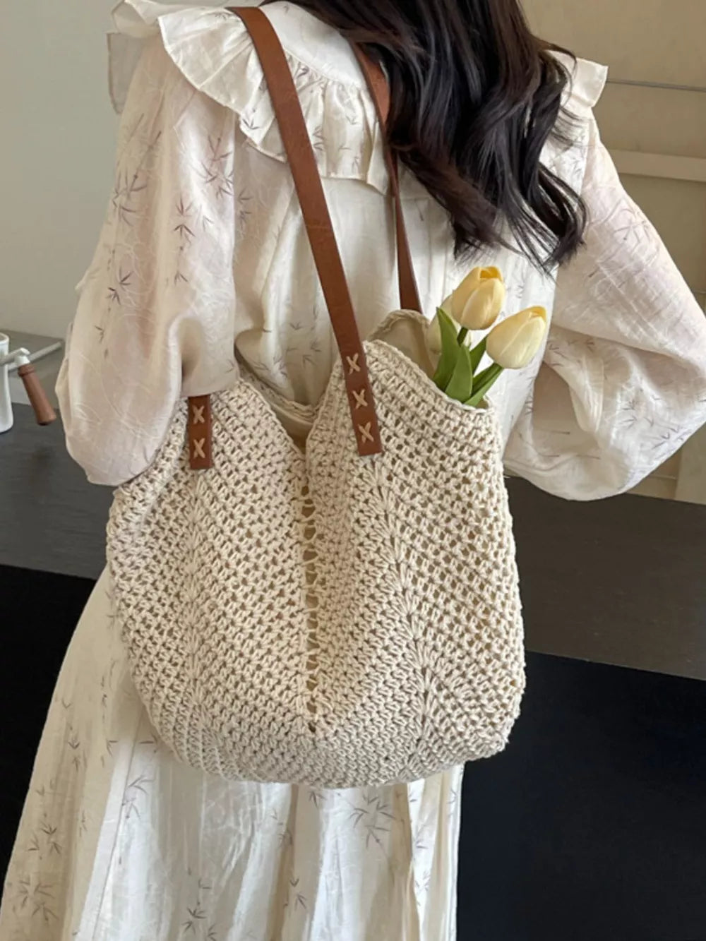 Polyester Imported Size &amp handbag in cream with relaxed silhouette
