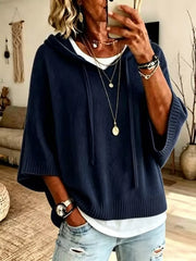 pullover sweater in Black with hooded and hip-length