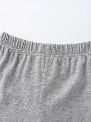 Grey heathered knit shorts with elastic waistband