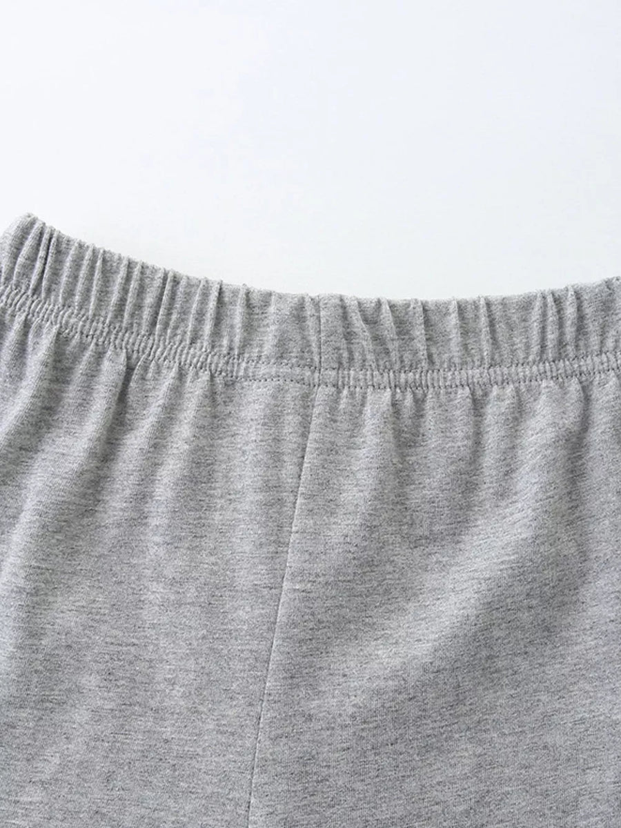 Grey heathered knit shorts with elastic waistband