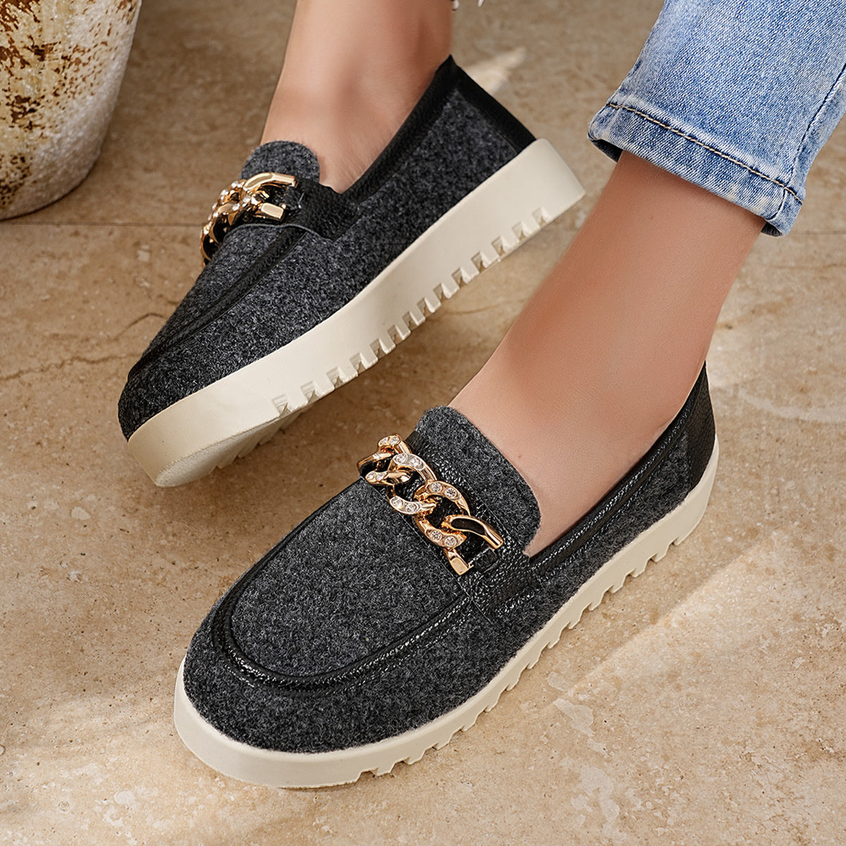 Round Toe Platform Slip-Ons Style 10600196656 in Brown with round toe