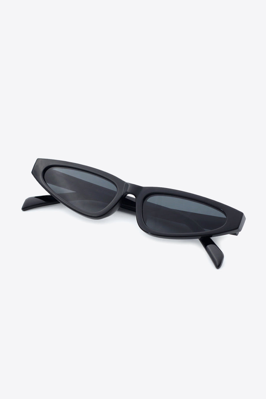 Black angular cat-eye sunglasses with dark lenses