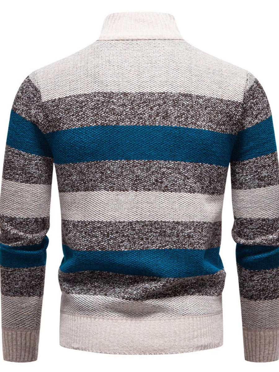 Gray Men's Plus Size Striped Quarter-zip Sweater