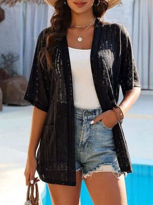 Openwork Open Front Cardigan in White