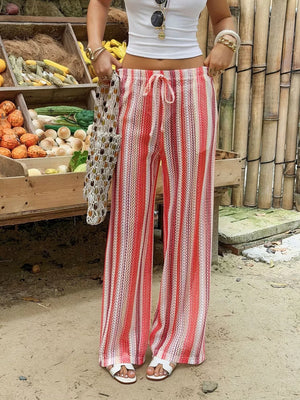 Orange with Striped Wide-leg Pants