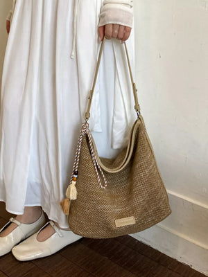 French Blue with Tassel Woven Crossbody Bag in French Blue