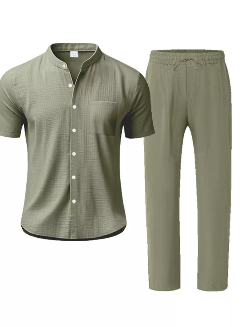 Gray/white Men's Casual Button-up Short Sleeve Shirt And Pants Set