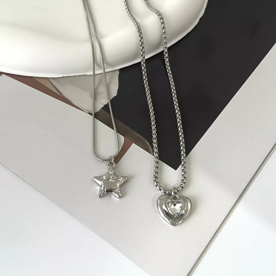 2-piece Star And Heart Pendant Alloy Necklace option 8