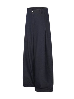 Relaxed fit dark heathered sweatpants with wide legs and front pleats.