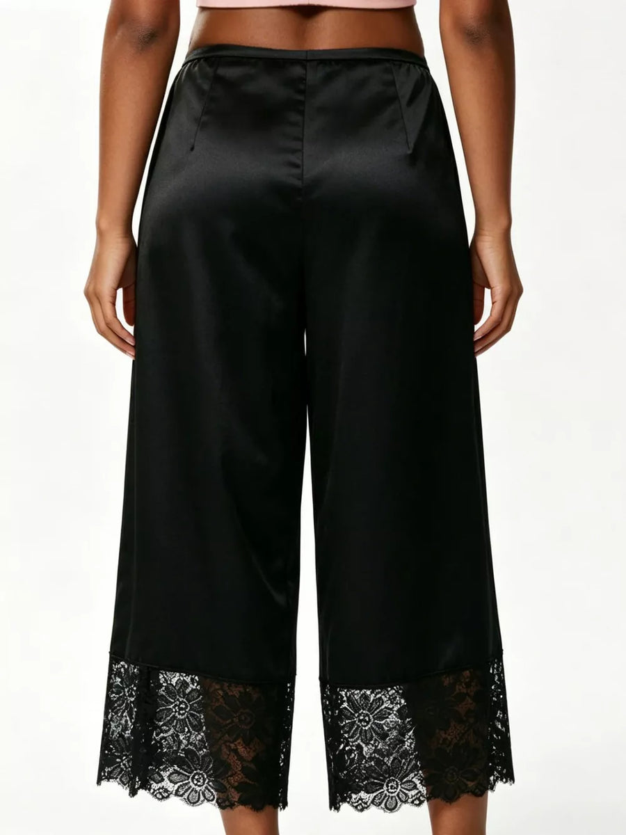 Lace Trim Wide-leg Cropped Pants in White, view 14
