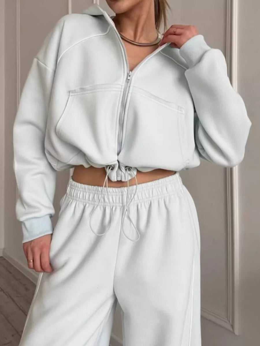 Apricot lounge set with pocketed and long sleeve