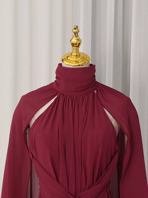 Ruched Halter Neck Cape Maxi Dress option 6