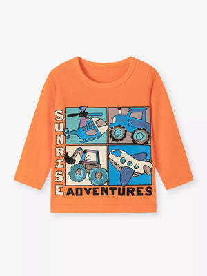 Orange t-shirt featuring graphic print and graphic-print