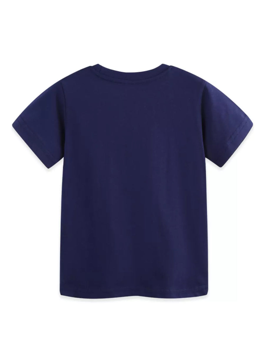 Navy blue toddler t-shirt with short sleeves and a crew neck.