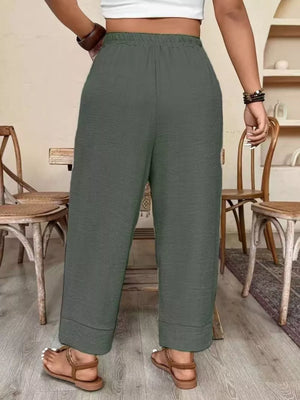 oatmeal wide-leg pants with high-waisted and N/A