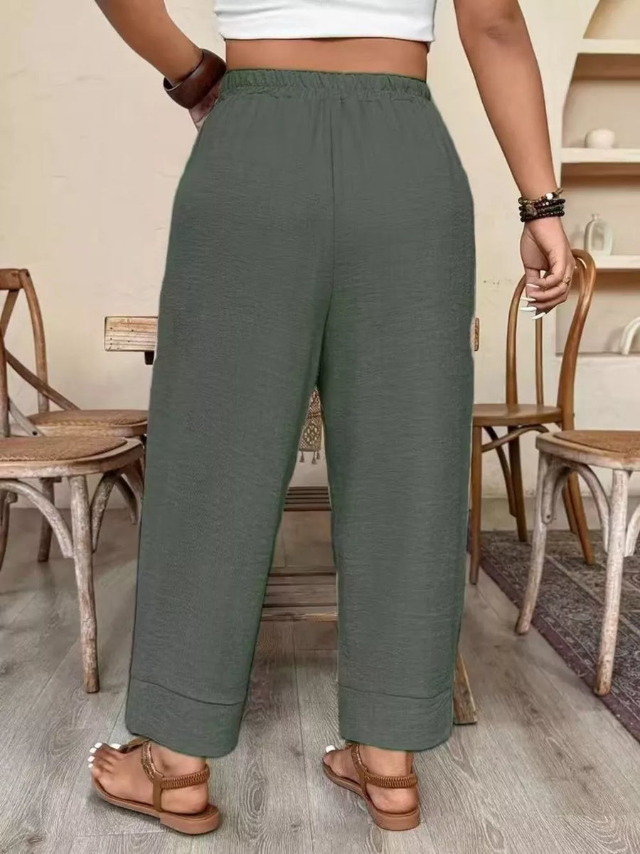 oatmeal wide-leg pants with high-waisted and N/A