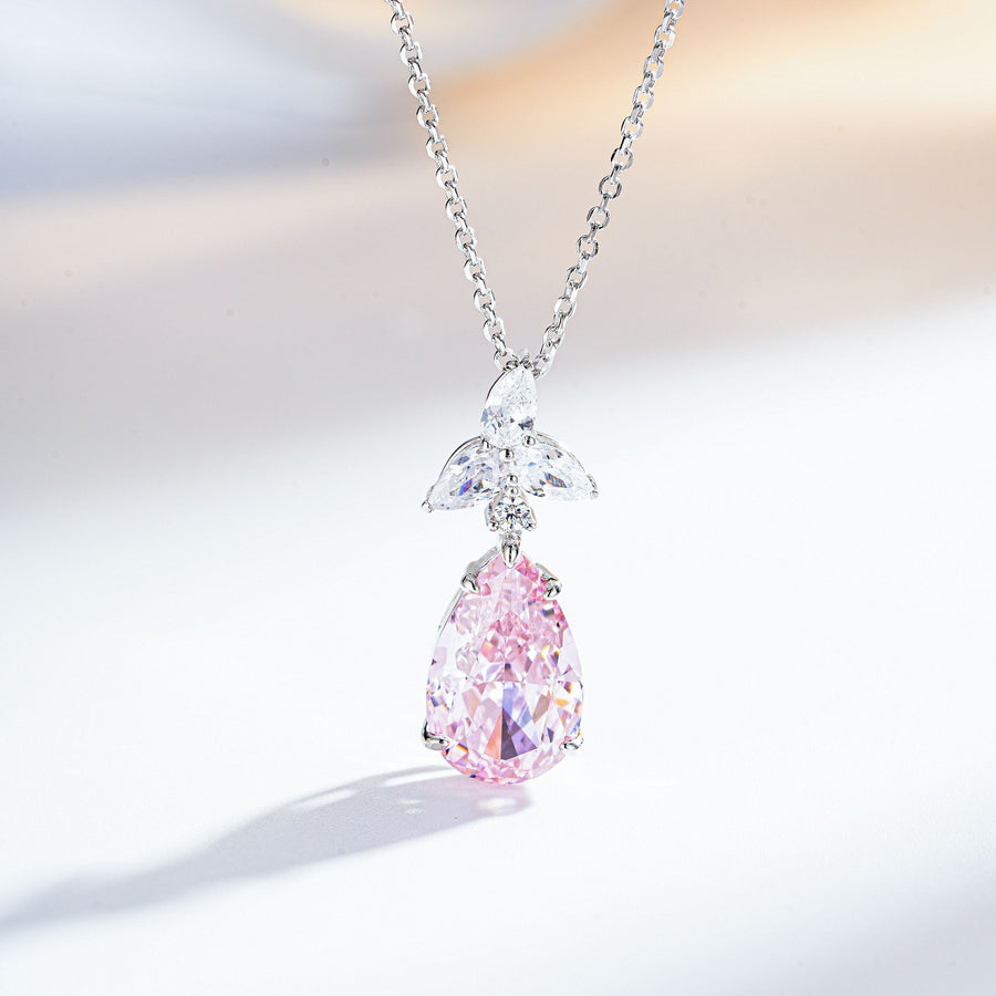 Adjustable 925 Sterling Silver Zircon Teardrop Necklace in light blue with teardrop pendant