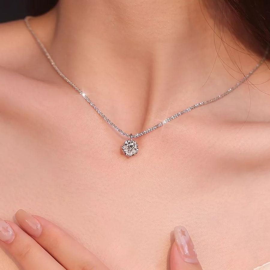 necklace in clear with solitaire pendant and princess length