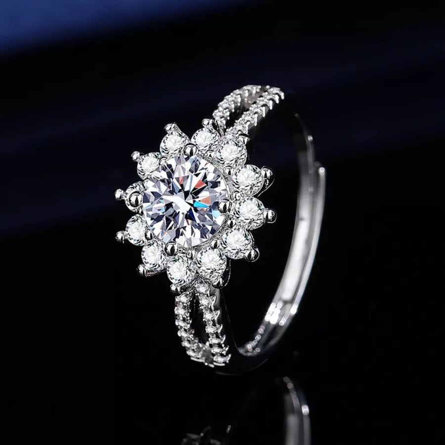 clear ring featuring moissanite and floral