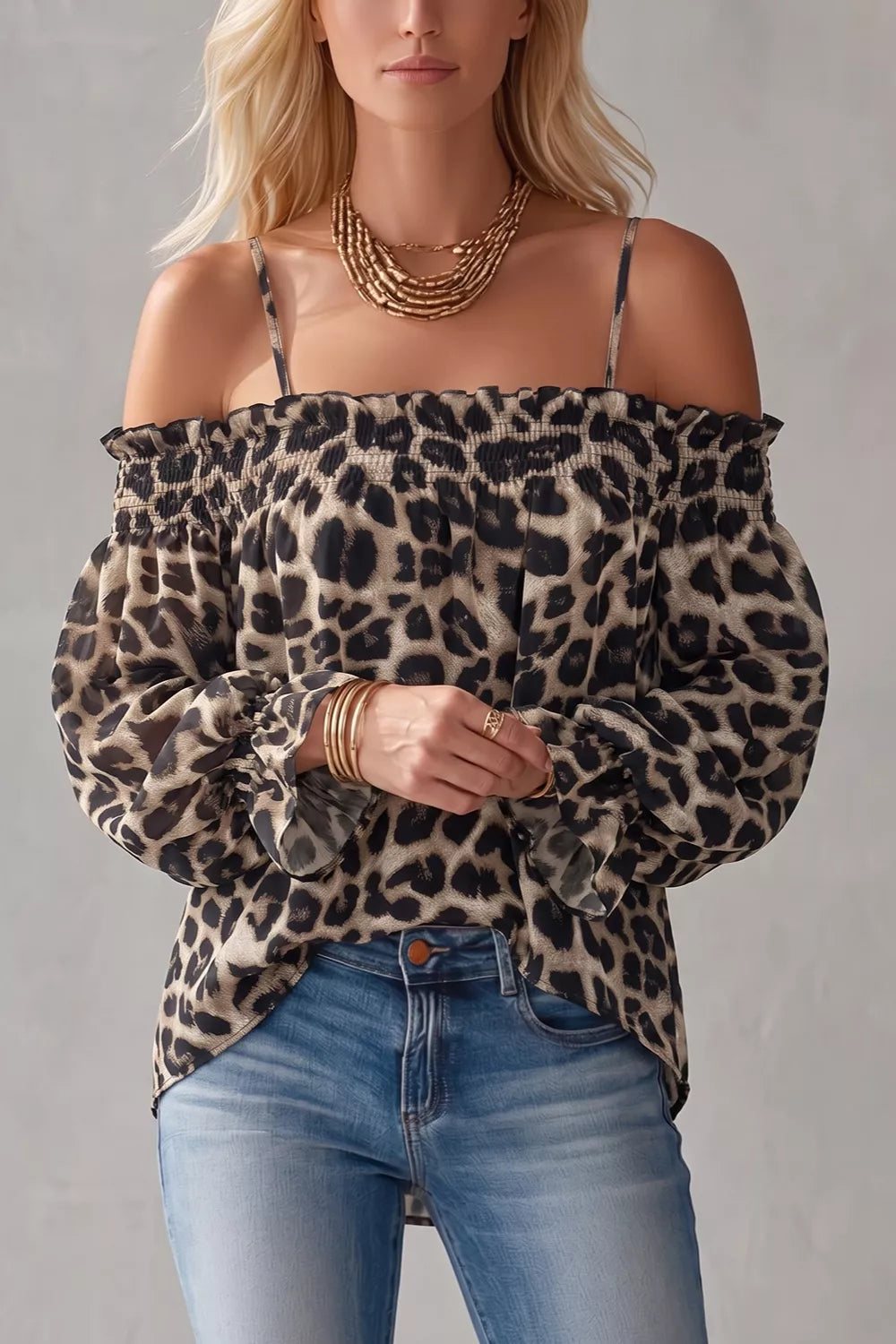bohemian blouse in tan with off-shoulder
