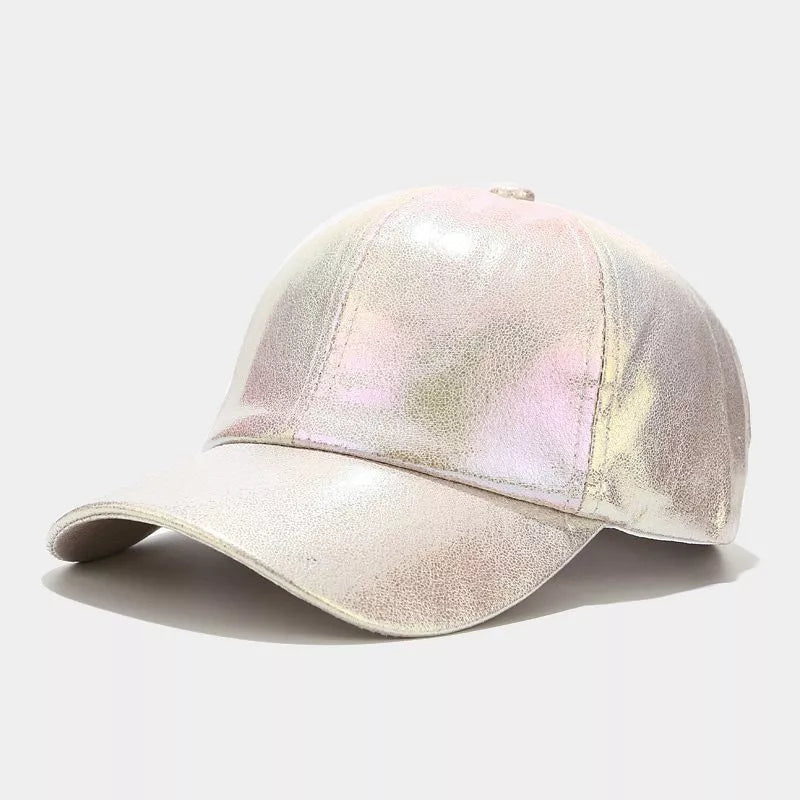 Pu Leather Baseball Cap in Black with iridescent finish